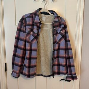 Purple flannel shacket with faux fur lining size small